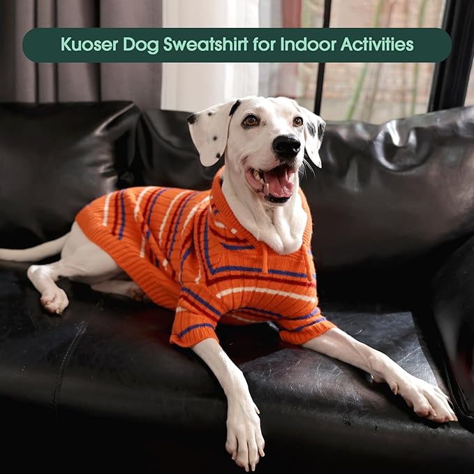 Kuoser Dog Sweater Large Size Dog, Thanksgiving Christmas Big Dogs Pullover Sweaters, Boy Girl Dogs Cable Knitwear Sweatshirt, Soft Thick Pet Winter Clothes for Cold Weather, Orange XXL