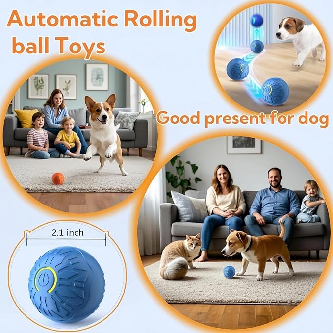 Interactive Dog Ball, Activated Automatic Rolling Ball for Dog, Self Moving Vibrating Smart Jumping Automatic Moving Bouncing and Rotating Balls for Pets (Blue/Orange)