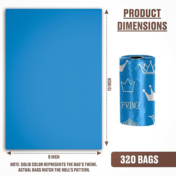 Parisian Pet Ecofriendly Dog Poop Bags Rolls - 320 Count Unscented Poop Bags For Dogs - Leakproof, Extra Thick, 16 Dog Waste Bags Refill Rolls - Prince Blue Doggie Poop Bags - Fits All Dispenser