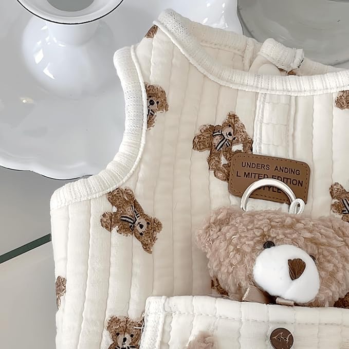 Cute Pet Apparel Plush Bear Pattern Cartoon Dog Clothes All Season Sleeveless Puppy Kitten Pullover Soft Skin-Friendly (White1, L (7.7-11lbs))