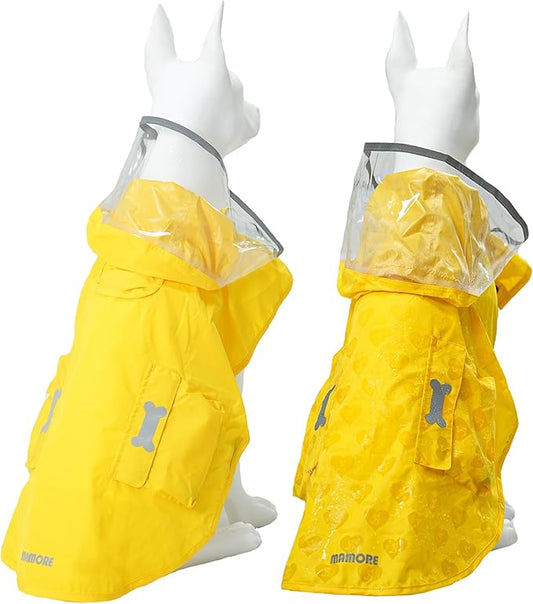 Dog Raincoat,Waterproof Rain Poncho with Hoodie, High Reflective Adjustable Pet Rain Jacket with Leash Hole for Small Medium and Large Dogs (Yellow(Water-Reactive Hydrochromic), Large: 22-37lbs)