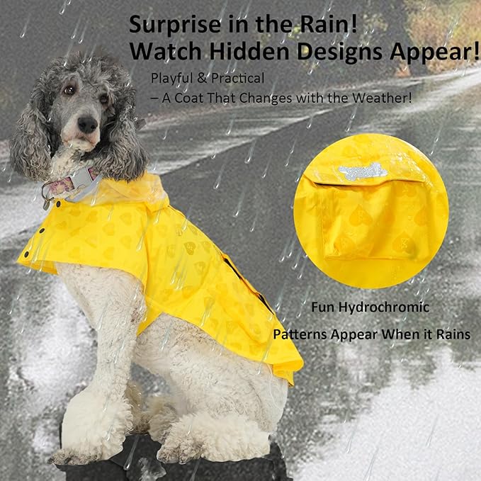 Waterproof Dog Raincoat, Adjustable Reflective Lightweight Pet Rain Clothes with Poncho Hood (Yellow(Water-Activated Color Change), X-Large)