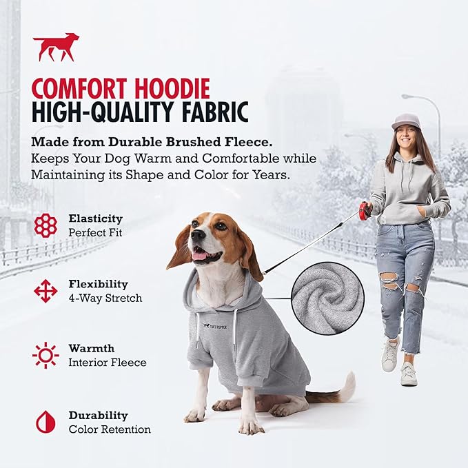 Tuff Pupper Dog Hoodie | Premium Quality 100% Organic Cotton | Ultra Soft Interior for Superior Comfort | Elastic Cuffs & Drawstring for Warmth | Stretch Fit Suitable for All Breeds (Gray, XL)