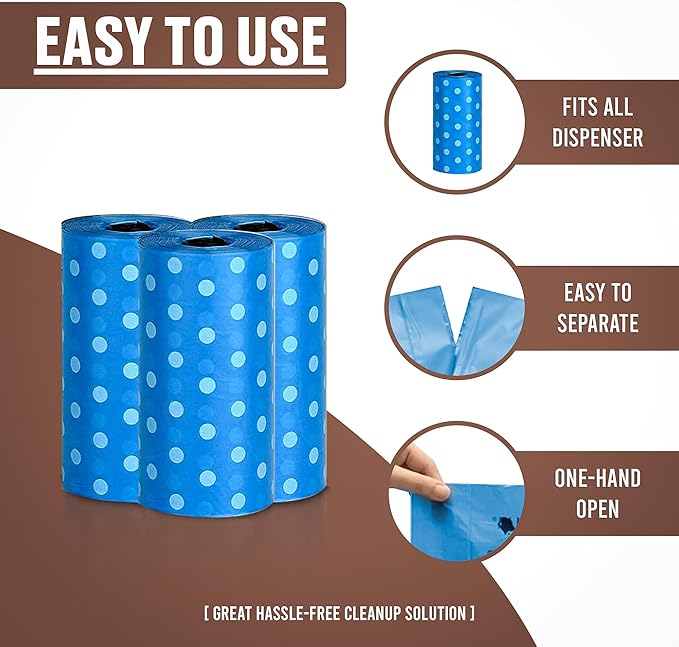Parisian Pet Ecofriendly Dog Poop Bags Rolls - 320 Count Unscented Poop Bags For Dogs - Leakproof, Extra Thick, 16 Dog Waste Bags Refill Rolls - Stripes Dots Blue Doggie Poop Bags