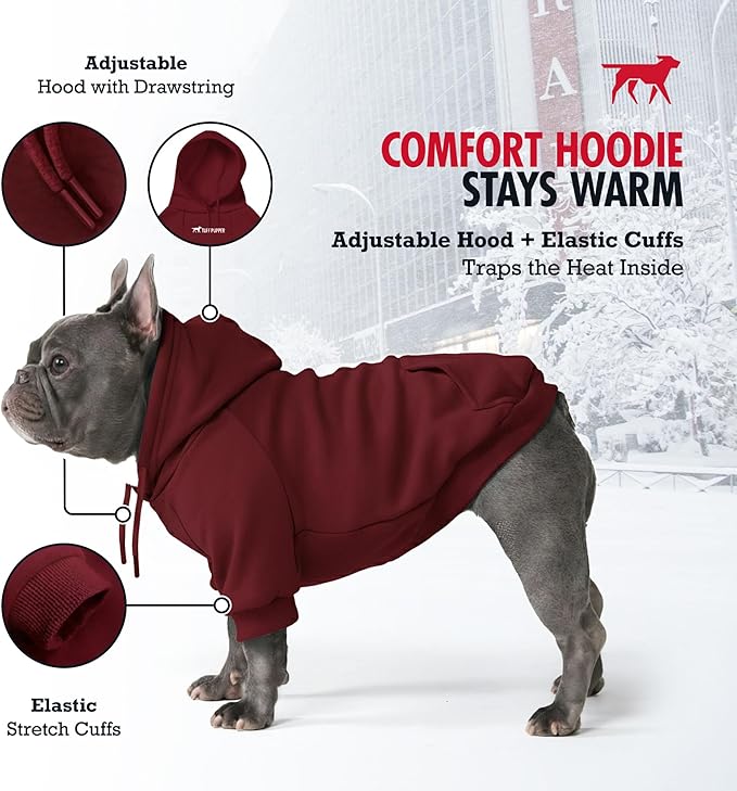 Tuff Pupper Dog Hoodie | Premium Quality 100% Organic Cotton | Ultra Soft Interior for Superior Comfort | Elastic Cuffs & Drawstring for Warmth | Stretch Fit Suitable for All Breeds (Red, S)