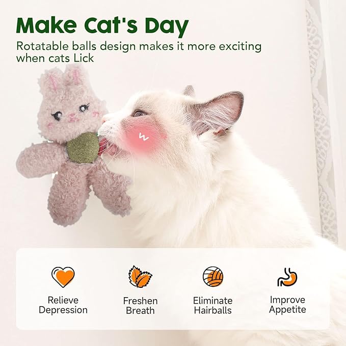 Cat Toys with Catnip Kitten Chew Bite Supplies Boredom Relief Fluffy Kitty Teeth Cleaning Chewing Cat Lovers Interactive Plush Gift (Rabbit)