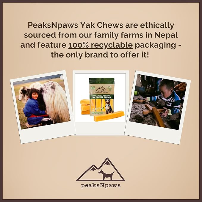 peaksNpaws Himalayan Dog Chew, Yak Cheese Dogs Treats, High Protein, Long Lasting Chews, Natural, Lactose Free Dogs Treat for Aggressive Chewers Over 80 lbs, 10 Jumbo Treats
