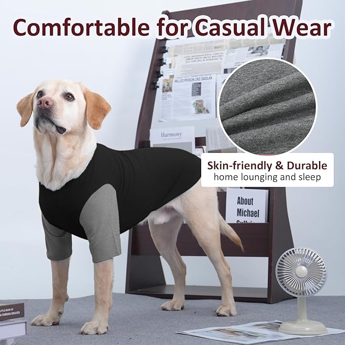 2 Pack Dog Shirt for Medium Dogs - Soft Breathable Summer Cool Tee, Lightweight Comfortable Clothes for Sensitive Skin Jack Russell, Shihtzu, Indoor Lounging, Walking, Park Play, GreyBlack