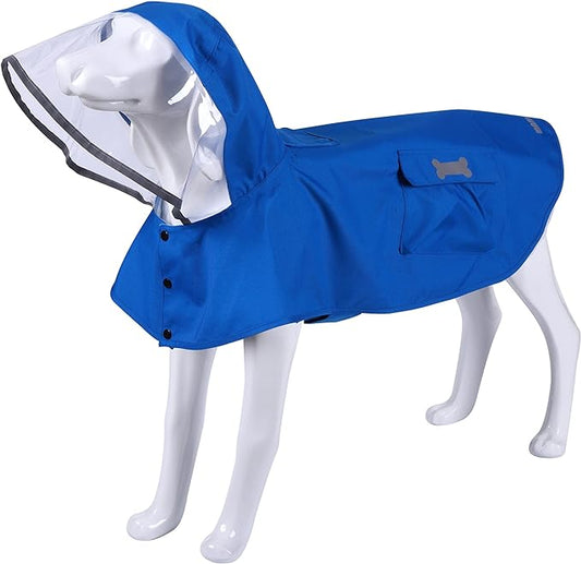 Waterproof Dog Raincoat, Adjustable Reflective Lightweight Pet Rain Clothes with Poncho Hood (XX-Large, Blue)