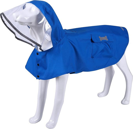 Waterproof Dog Raincoat, Adjustable Reflective Lightweight Pet Rain Clothes with Poncho Hood (4X-Large, Blue)