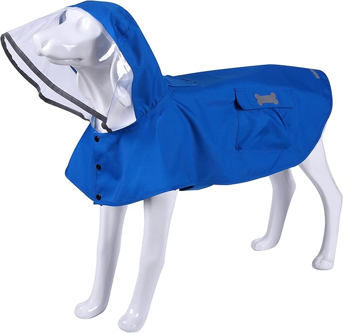 Waterproof Dog Raincoat, Adjustable Reflective Lightweight Pet Rain Clothes with Poncho Hood (X-Large, Blue)