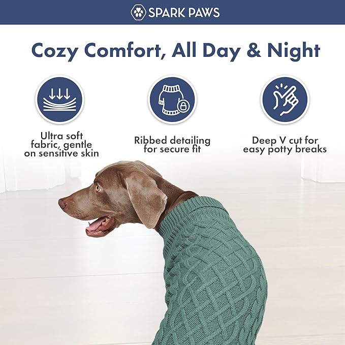 Spark Paws Knit Dog Sweater – Ultra Soft Warm Winter Dog Sweater for Small, Medium & Large Dogs – Stretch Fit Pet Sweater for French Bulldog, Pitbull, Girl & Boy Dogs Jacket, (Pine Green, XL)
