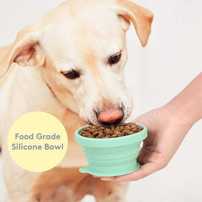 Sweet Paws Travel Hero 3-in-1 Portable Pet Food Container, Silicone Water Bowl, and Poop Bag Dispenser in One, Blush Pink