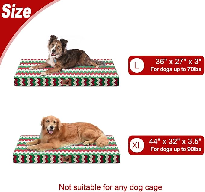 Outdoor Extra Large Dog Bed, Waterproof Dog Bed for Large Dogs, Egg Crate Foam XL Pet Bed with Removable Washable Oxford Cooling Cover, Stripe