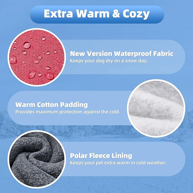 SlowTon Winter Dog Coat, Warm Polar Fleece Lining Doggie Outdoor Jacket with Turtleneck Scarf Reflective Stripe Adjustable Waterproof Windproof Puppy Vest Soft Pet Outfits (XXL,Red)
