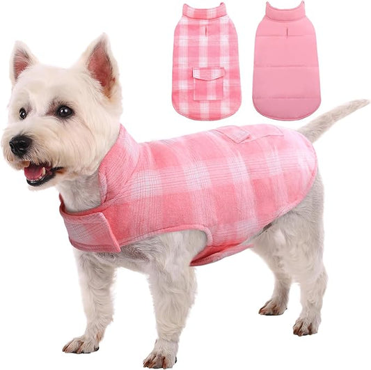 Kuoser Dog Winter Coat, Reversible Dog Jacket, Warm Doggie Coat British Style Puppy Cold Weather Vest, Windproof Pet Clothes Vest for Small Dogs, Pink S