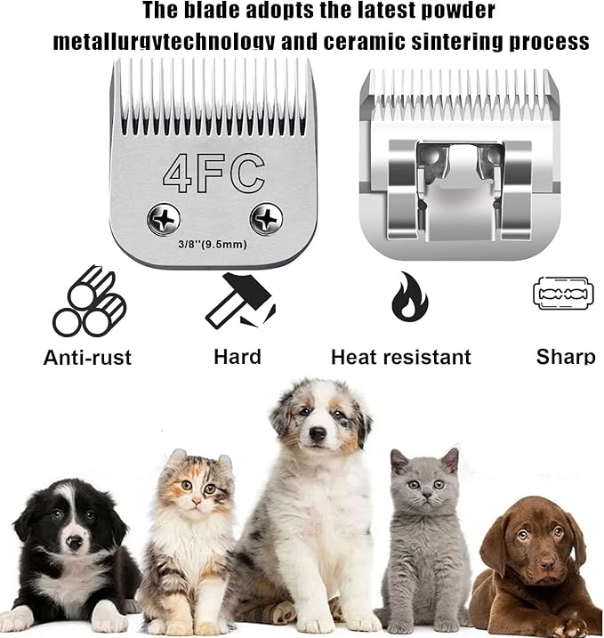 2PCS 4FC Blades Dog Grooming Blades Compatible with Andis Dog Clippers,Dog Clipper Blades Compatible with Oster A5,Wahl km10 Dog Clippers for Animal Dog Cat Horse,Stainless-Steel Blade Sharp