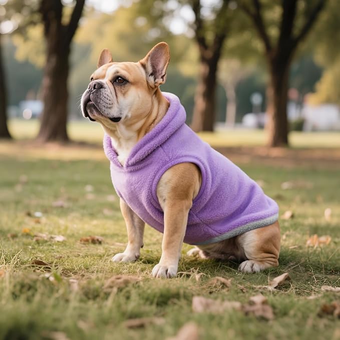 Idepet 2 Pack Dog Fleece Vest Sweater Warm Pullover Jacket with D-Ring Leash Reflective Winter Coat Hoodie for Puppy Cat French Bulldog Pug Chihuahuas Yorkies Dachshunds(Purple&Pink,Large)