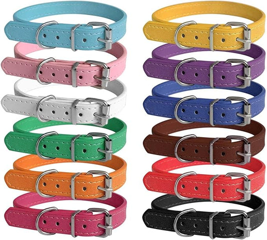 Puppy Collars for Litter - 12 Color Adjustable ID Collar Identification Leather Small Dog Collars for Puppy Medium Large Breed Dogs (M(Neck:11.5"~14.5"))