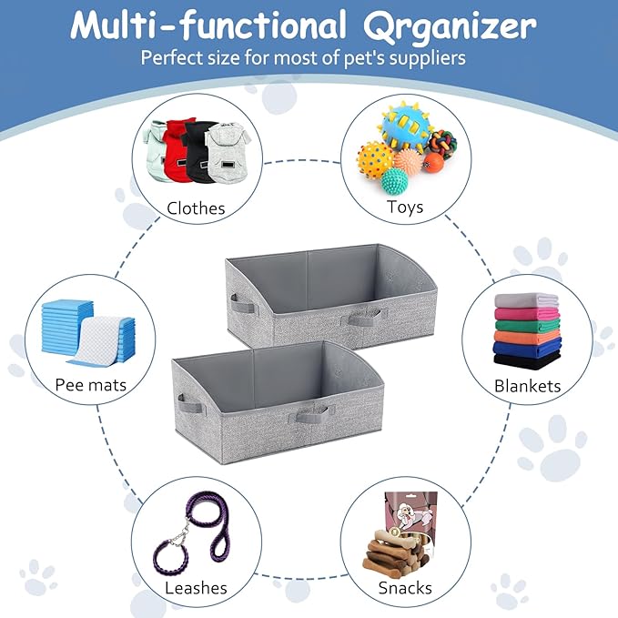 VCEPJH Dog Toy Basket Storage Box, 2 Pack Foldable Pet Toy Basket Shallow Puppy Toy Bin with Handles for Organizing Chew Toys Leashes Clothes Blankets And Accessories(Gray), TP062-2