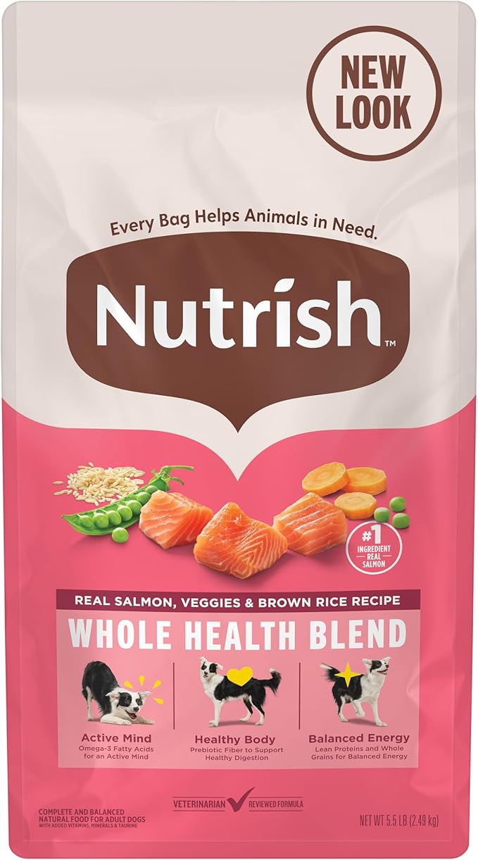 Nutrish Real Salmon, Veggies & Brown Rice Recipe Whole Health Blend Dry Dog Food, 5.5 lb. Bag, Packaging May Vary (Rachael Ray)