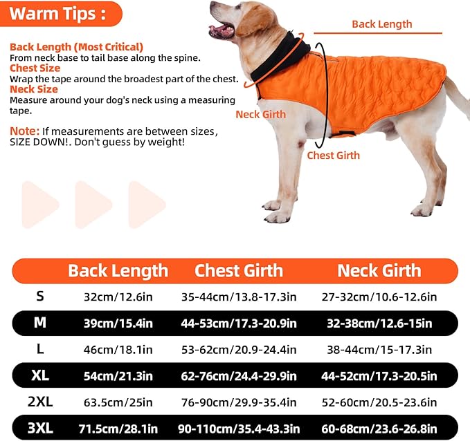 Nanaki Small Dog Puffer Jacket with Leash Hole, Warm Winter Coat Dog Puffer Coat Reflective, Lightweight Windproof Snowsuit for Hiking Walking Outdoor Activities, Halloween Christmas Easy on, Orange