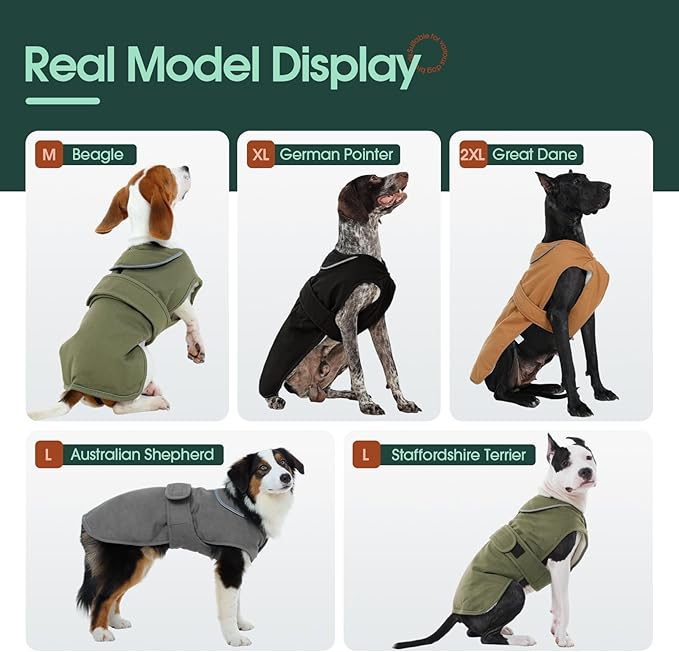 Kuoser Canvas Dog Coat, Warm Dog Jacket Reflective Fleece Pet Cold Weather Coat, Warm Doggie Clothes Waterproof Winter Vest with Zipper Leash Hole for Small Medium Large Dogs, Grey L