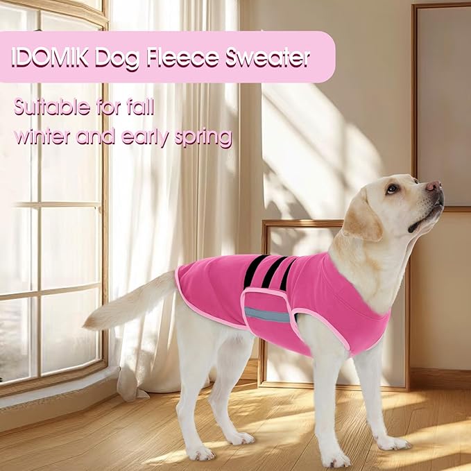 IDOMIK Warm Fleece Dog Sweater for Small Dogs,Soft Winter Dog Fleece Jacket Coat for Fall Cold Weather,Adjustable Fleeced Vest with Reflective Strips,Pullover Pet Sweatshirt for Girl Boy Dogs,Rose,S