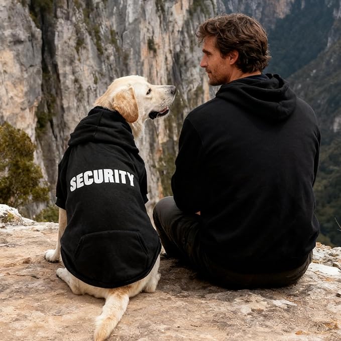 PUPTECK Security Dog Hoodie, Soft Warm Winter Pet Sweater Clothes, Puppy Cold Weather Coats Hooded Sweatshirt with Pocket, Dog Halloween Costume for Small Medium Large Dogs, Black XL/XXL