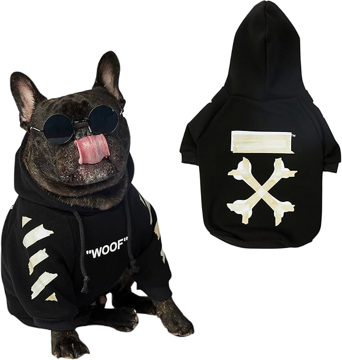 ChoChoCho Woof Dog Hoodie, Designer Dog Hoodies for Small Medium Large Breeds, Art Collection Dog Sweatshirts, Street Drawstring Hoodies Outfit Clothes for Puppy Puppies (4XL, Tape Arrows)