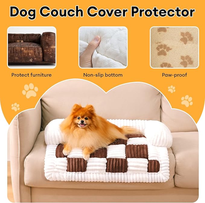 FUNNY FUZZY Pet Couch Covers for Sofa, Dog Couch Bed for Furniture Protector, Pet Bed Mat, Couch Cover for Dogs Washable with Non Slip, Small, Brown