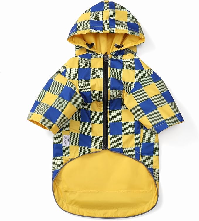 Dog Raincoat Dogs Waterproof Reversible rain Jacket Dog Small Medium Breeds Reflective Zipper Storage Pocket Harness Hole - Yellow - XXL