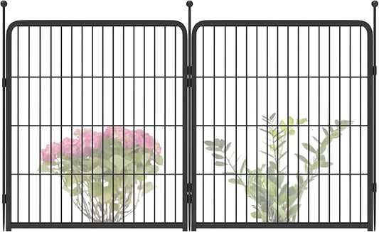 FXW Garden Fence Outdoor for The Yard – 32in(H) x 4.5ft(L) Heavy Duty Metal Animal Barrier for Dog and Rabbit, Decorative Dog Fence, 2 Panels, Black