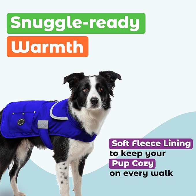 Joyride Harness FrostFlex Dog Winter Jacket - Fleece Lined & Water-Resistant - Snowsuit with Pockets for Treats & Poop Bags - Durable Cold Weather Dog Coat - Blue Serenity-L
