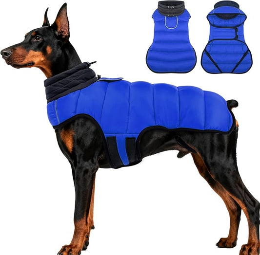 MIGOHI Lightweight Dog Coat, Windproof Dog Jacket, Puffer Jacket for Large Dogs, Padded Vest with Reflective Strips, Warm Snow Vest in Cold Weather, Easy On Hook & Loop Belly, Blue, 3XL