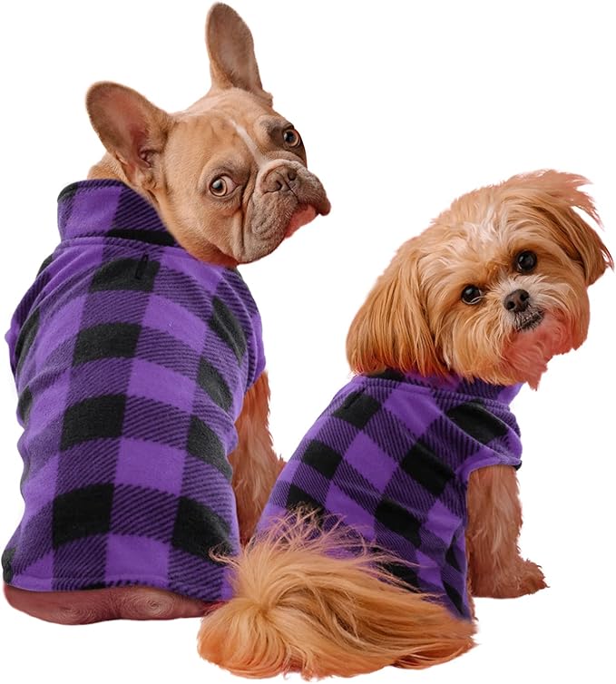 KAMA BRIDAL Spring Autumn Winter Coat Pullover Fleece Vest for Cats Small and Medium Dogs Thin Sweater Purple & Black Plaid (Purple, XXS)