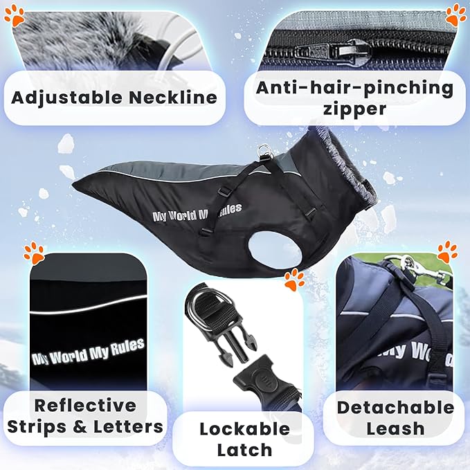 Dog Coat for Medium Large Dogs,Waterproof Reflective Dog Winter Jacket with Harness, Fleece Snowsuit,Warm Pet Winter Coat(Reflective Blue-XL)