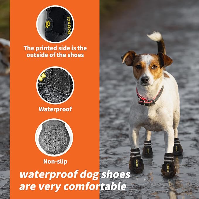 DcOaGt Dog Shoes for Small Medium Puppy, Anti-Slip Waterproof Dog Boots & Paw Protectors for Hot Pavement Winter Snow, Breathable Reflective Booties for Hiking Walking Hunting,Black 4PCS(Size 5)