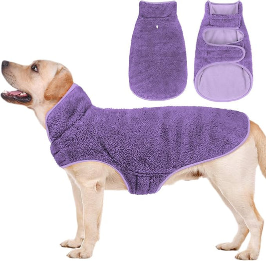 Malier Dog Winter Coat, Reversible Fleece Dog Cold Weather Coats, Windproof Warm Snow Puppy Jacket Vest Pet Clothes for Small Medium Large Dogs (Purple, Large)
