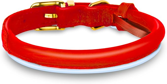 OOPSDOGGY Reflective Rolled Leather Dog Collar Adjustable Soft Padded Pet Collar for Small Medium Large Breed Dogs (Red, S, 10"-13")