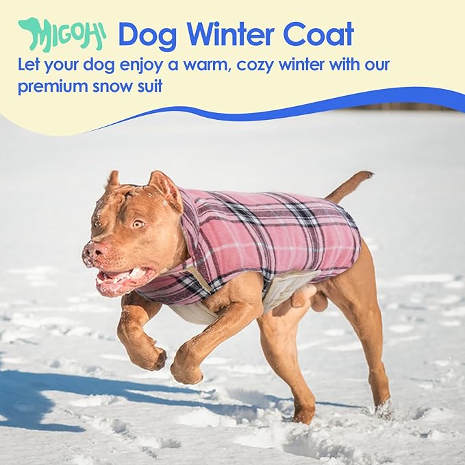 MIGOHI Reversible Dog Jacket, Windproof Waterproof Winter Coat for Cold Weather, British Style Plaid Warm Dog Vest, Pink, S