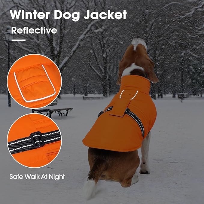 IECOii Dog Winter Coats - Reflective, Adjustable & Windproof Jacket for Cold Weather, Soft Fleece Lined & Quick Release Buckle & Waterproof Snow Vest for Camping, Orange, Size 4XL