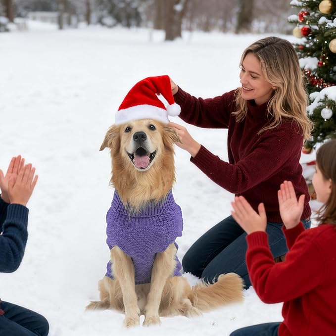 Mihachi Turtleneck Dog Sweater - Winter Coat Apparel Classic Cable Knit Clothes with Leash Hole for Cold Weather, Ideal Gift for Pet in New Year Light Purple L