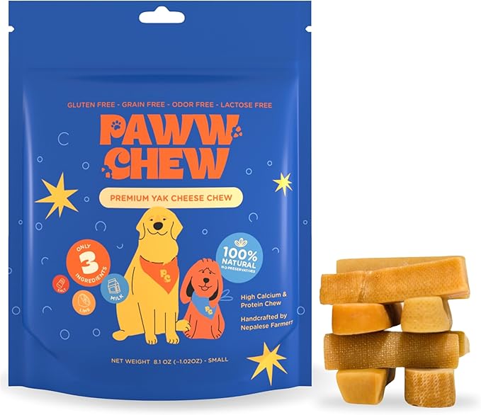 PAWW CHEW Himalayan Yak Chews for Small Dogs - 100% Natural Long Lasting Dog Treat, (Small - 8 Pack) Odorless, High Protein Yak Cheese, Limited Ingredient Yak Bones for Small Dogs