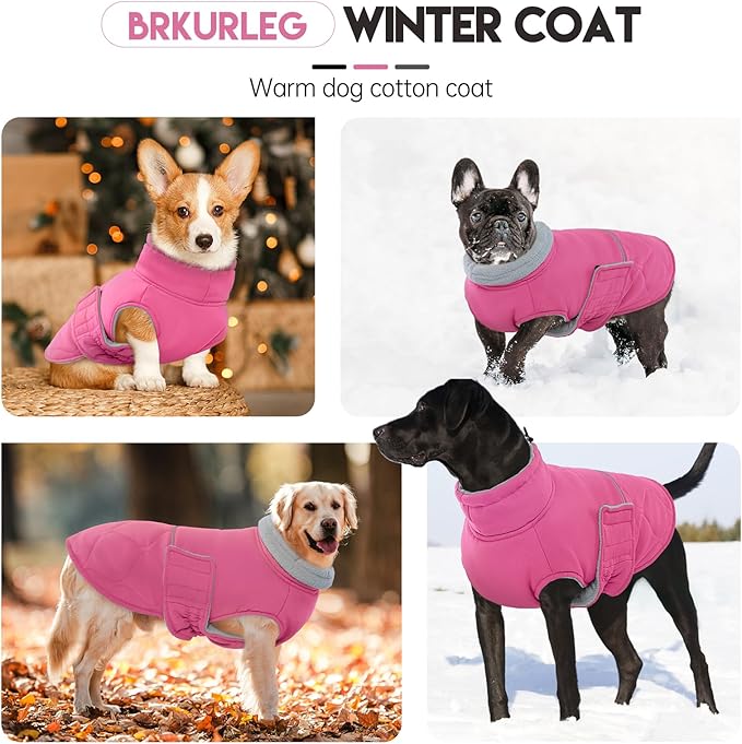 BRKURLEG Dog Winter Jacket, Warm Dog Winter Coats for Small and Medium Large Dogs, Reflective Adjustable Pet Cold Weather Coats, Waterproof Dogs Snow Jacket Clothes Fleece Vest (S, Rose Red)