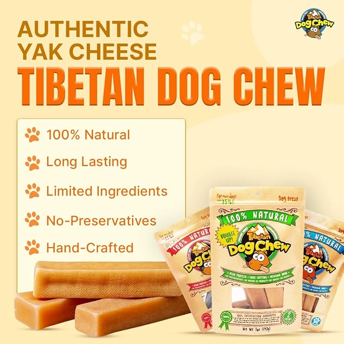 Tibetan Dog Chew Yak Cheese Sticks (12 Large Chews) - Handmade Treats for Aggressive Chewers, Easy to Digest, No Additives, Rawhide, Grains, or Gluten - Ideal Dog Toy and Travel Bag Companion