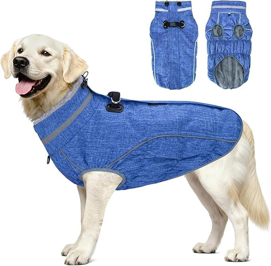 Malier Dog Coat, Reflective Dog Jacket Waterproof Windproof Puppy Cold Weather Coats with Harness Built in, Winter Extra Warm Pet Coat Fleece Vest for Small Large Pets and Puppy (Blue, X-Large)