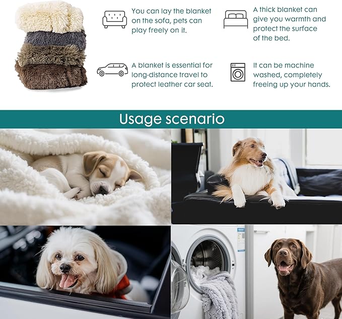 gogobunny Waterproof Dog Blanket for Large Dogs, Cats, Puppy, Reversible Faux Fur Pet Throw Blanket, Washable, Calming Furniture Protection for Sofa Bed (33x77 Inch (Pack of 1), Cream)