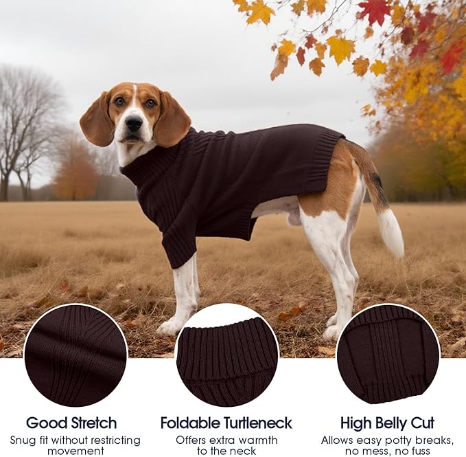 IECOii Great Dane Sweater,5XL Extra Large Sweater for Giant Breed Dogs in Winter,Turtleneck Cold Weather Knit Clothes,Machine Washable,Elastic Pullover for Saint Bernard,Mastiff (Brown,XXXXXL)