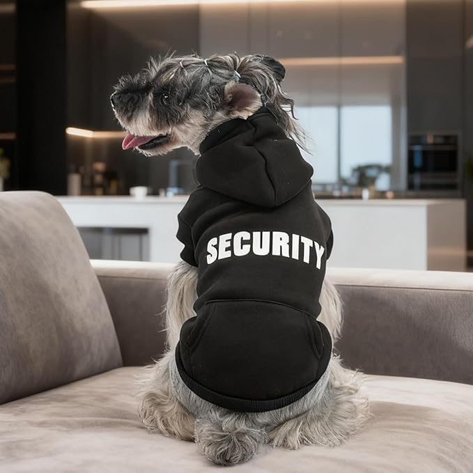 PUPTECK Security Dog Hoodie, Soft Warm Winter Pet Sweater Clothes, Puppy Cold Weather Coats Hooded Sweatshirt with Pocket, Dog Halloween Costume for Small Medium Large Dogs